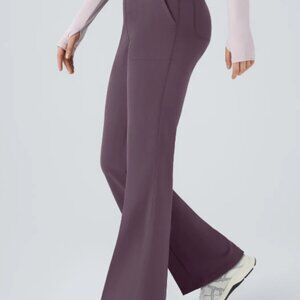 High Waisted Side Pocket Plain Flare Leggings (Dusky Evening Purple)